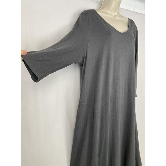 J Jill JPure Jill Maxi Dress Womens XL Gray 3/4 Sleeve V Neck Lounge Casual Knit - Picture 4 of 14